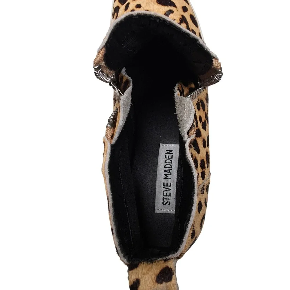 Steve Madden Wedgie Leopard Cow Hair Leather Hidden Wedge Zip Up Sneakers 8M